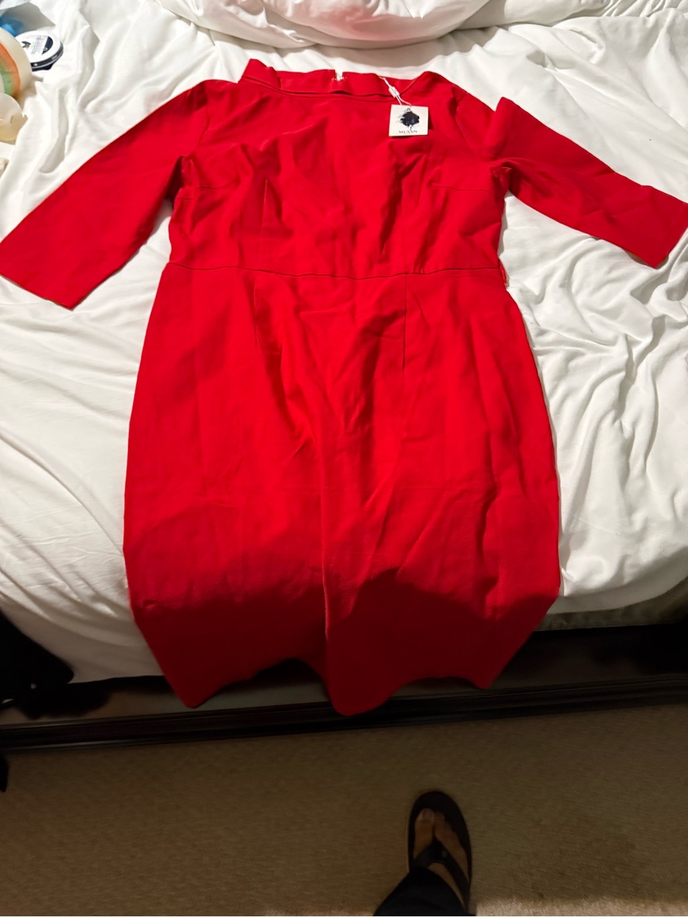 Women's Classic Red Long-Sleeve Sheath Dress